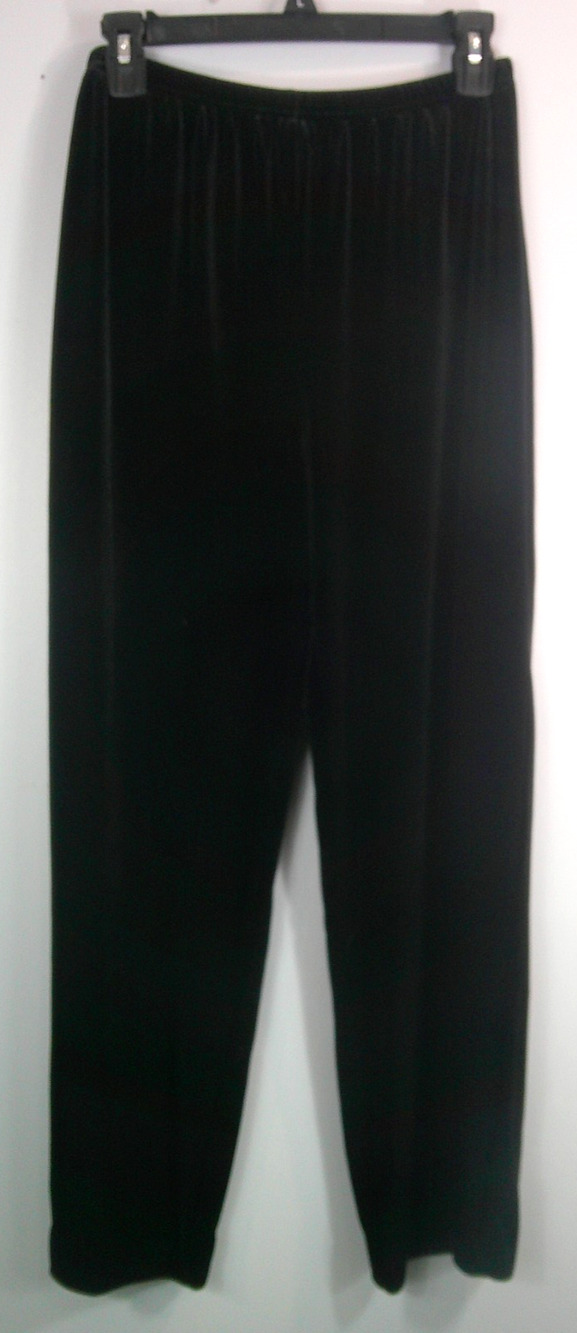 Leslie Fay Black Velvet Pants Women's Small S Pull On Elastic Waist